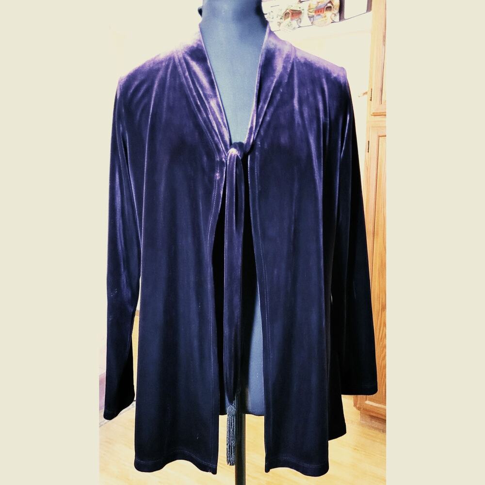 Susan Graver Velvet Cardigan S Purple Beaded Fringe Whimsigoth Duster Jacket